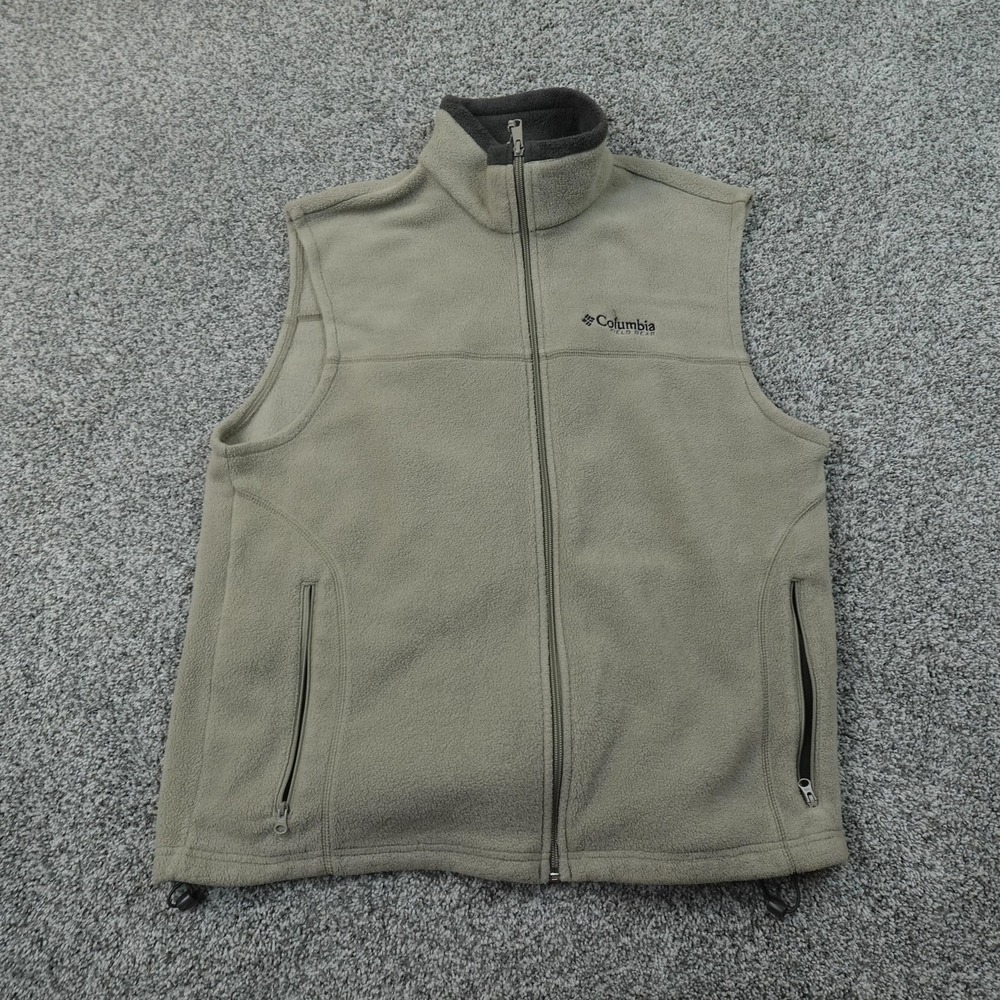Columbia Vest Mens XL Brown Beige Tan Fleece Full Zip Outdoor Hiking Trek Jacket